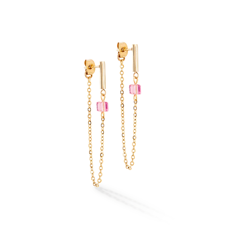 Earrings For Work Looks-Earrings Mini Cubes & Chain gold-pink