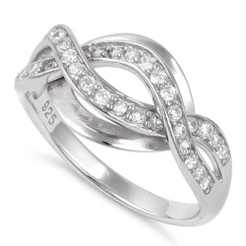 Rings For Public Events-Sterling Silver Twist CZ Ring