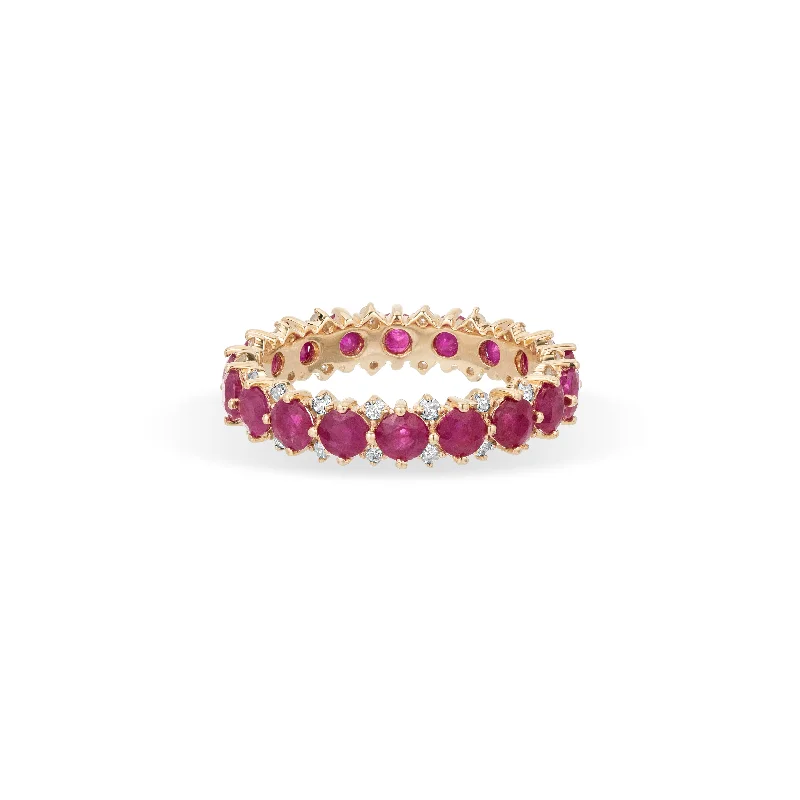 Eco-Friendly Rings-Ruby or Sapphire Rounds Eternity Band Ring with Diamonds