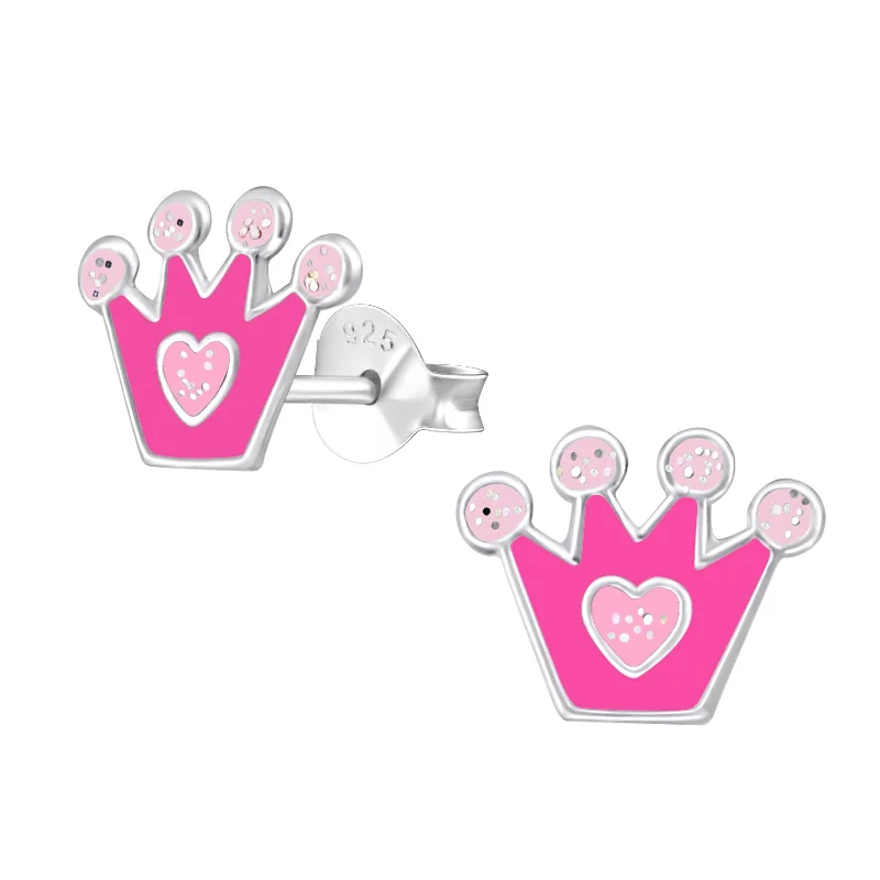 Earrings Shine Tips-Heart Tiara Stud Earrings in Sterling Silver