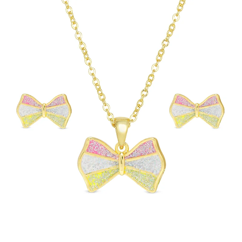 Chic Earrings For Trends-Glitter Bow Necklace and Earrings Set