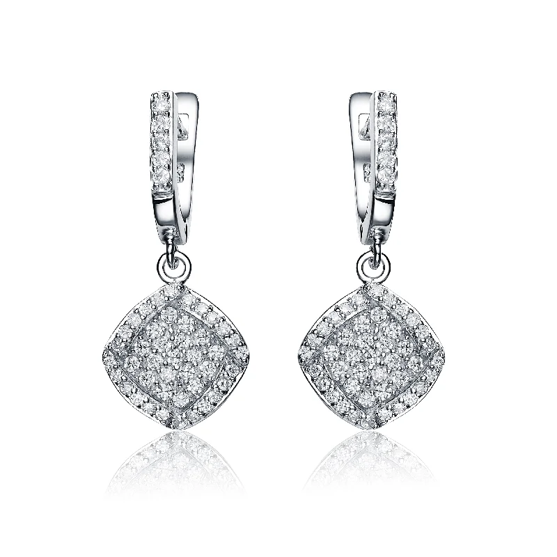 Earrings With Fun Gems-Sterling Silver Clear Cubic Zirconia Pave Dangle Earrings