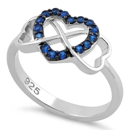 Rings For Warm Shades-Sterling Silver Infinity Heart Blue Spinel CZ Ring