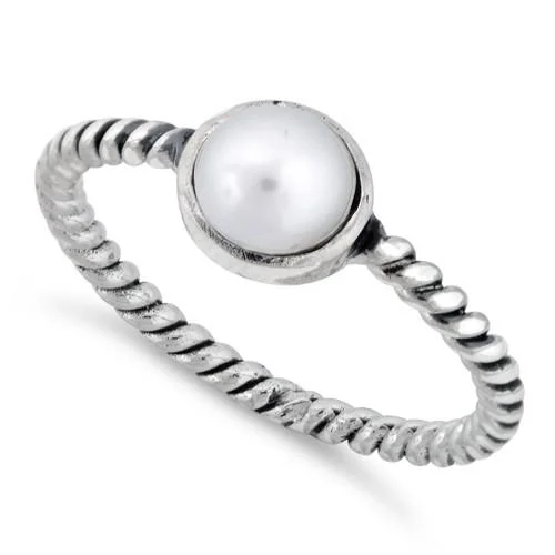 Rings Wear Test-Sterling Silver Synthetic Pearl Rope Ring