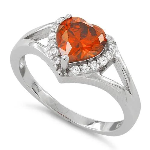 Rings Life Guide-Sterling Silver Heart Shape Fire Orange CZ Ring