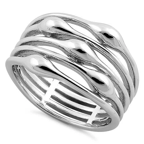 Rings With Thin Bands-Sterling Silver Multi-Row Statement Ring