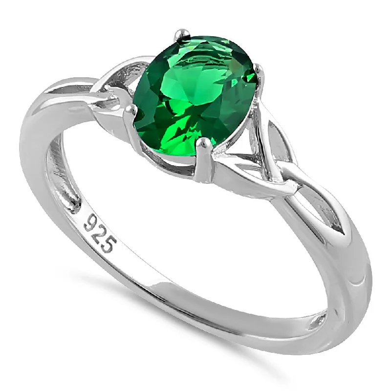 Recycled Rings-Sterling Silver Charmed Oval Green CZ Ring