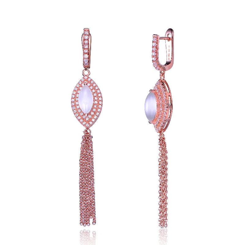 Earrings For Casual Outfits-Rose Gold Overlay and Cubic Zirconia Tassel Earrings