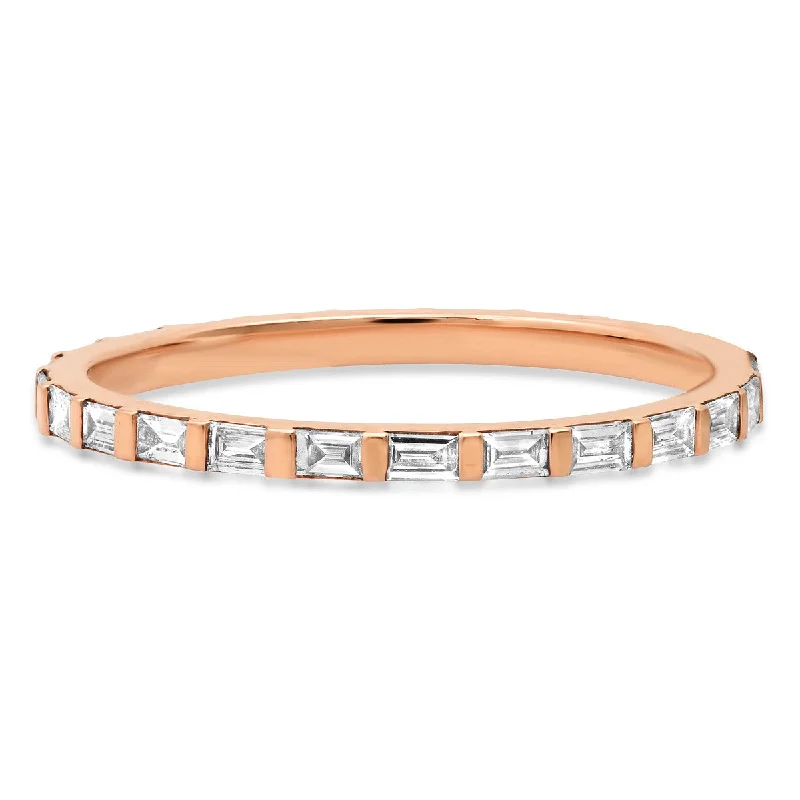 Rings With Gold Finish-Delicate Diamond Baguette Eternity Stacking Ring