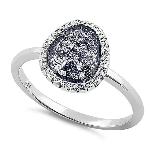 Rings For Slim Looks-Sterling Silver Offset Oval Grey Galaxy CZ Ring