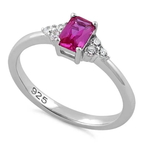 Rings Value Deals-Sterling Silver Precious Emerald Cut Pink CZ Ring