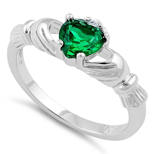 Rings Repair Tips-Sterling Silver Claddagh Emerald CZ Ring