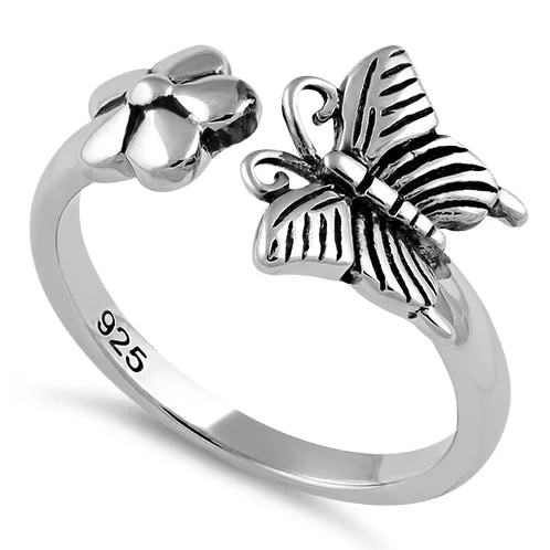 Best Flash Rings-Sterling Silver Butterfly Flower Ring