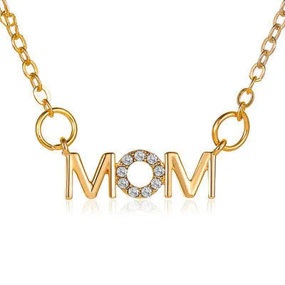 Necklaces Metal Guide-Fashion Simple English Letter Necklace Mother Pendant Clavicle Chain Mom Mother'S Day Necklace