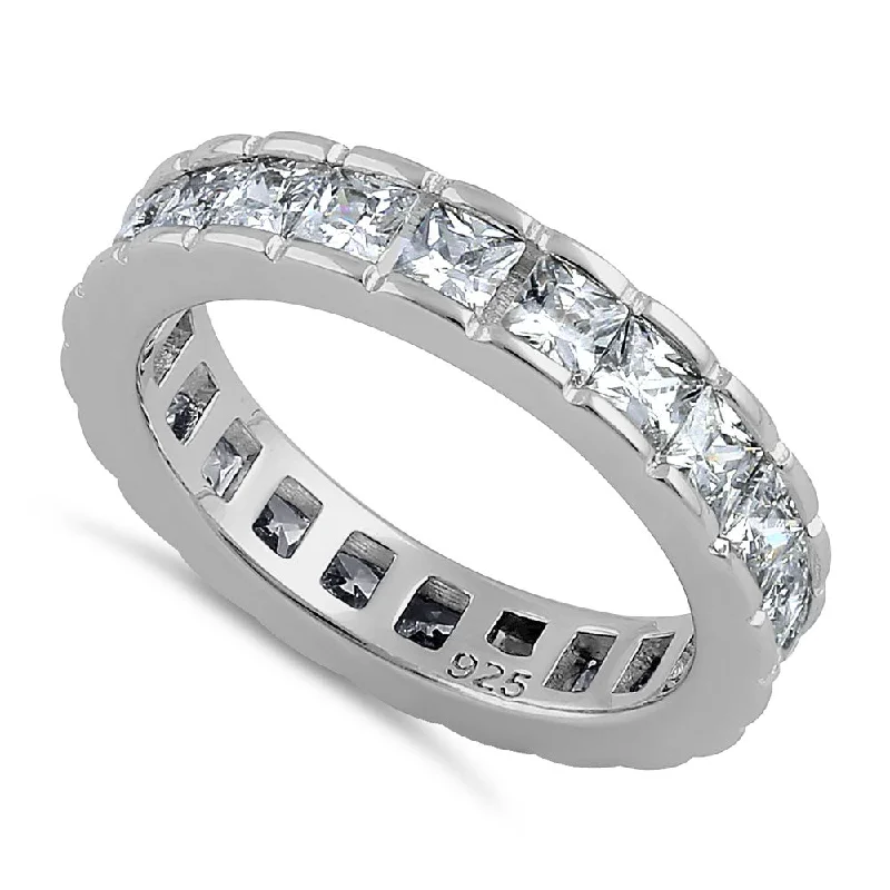 Rings For Large Stones-Sterling Silver Square Eternity CZ Ring