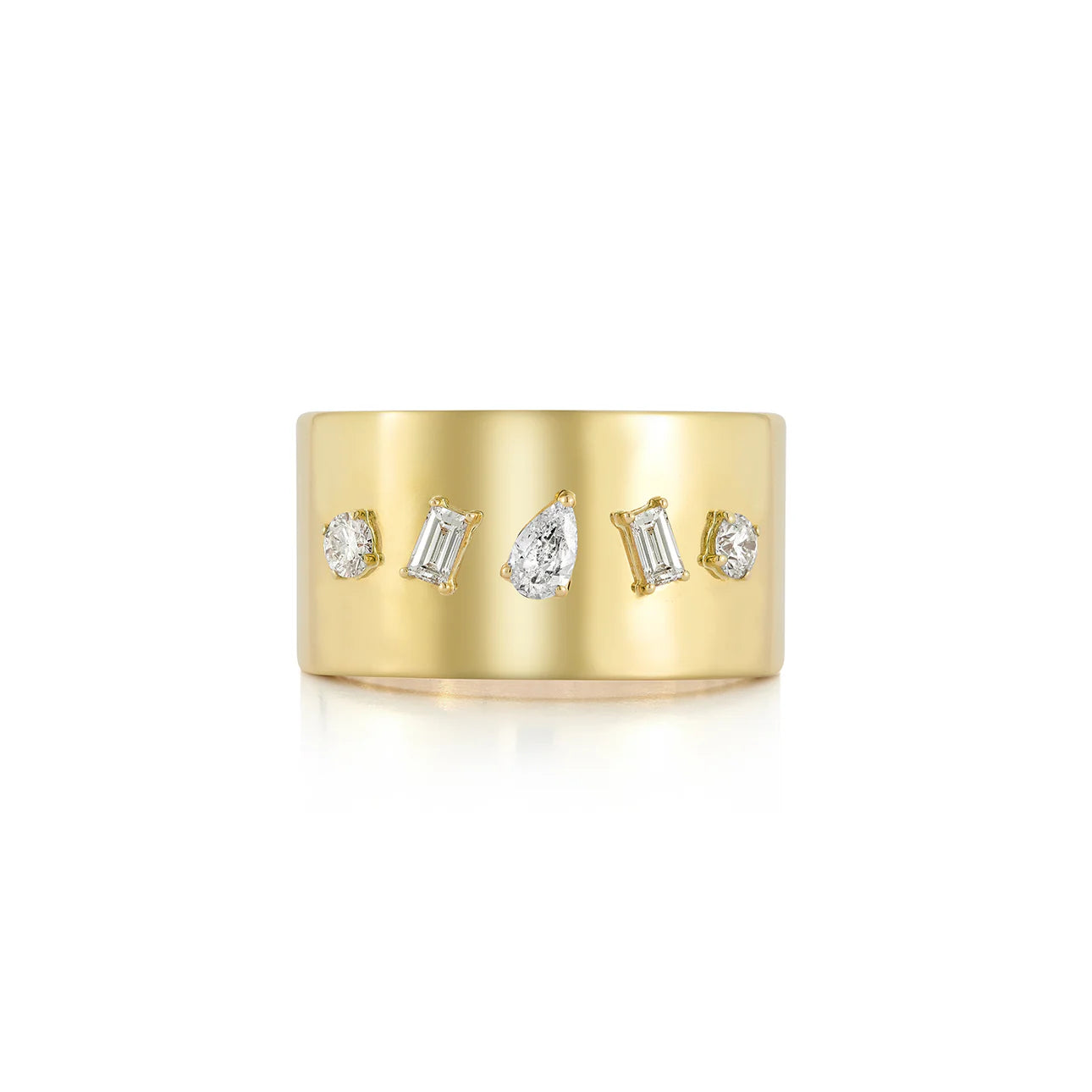 Bold Rings For Nights-Multifaceted Diamond Shapes Cigar Band Ring