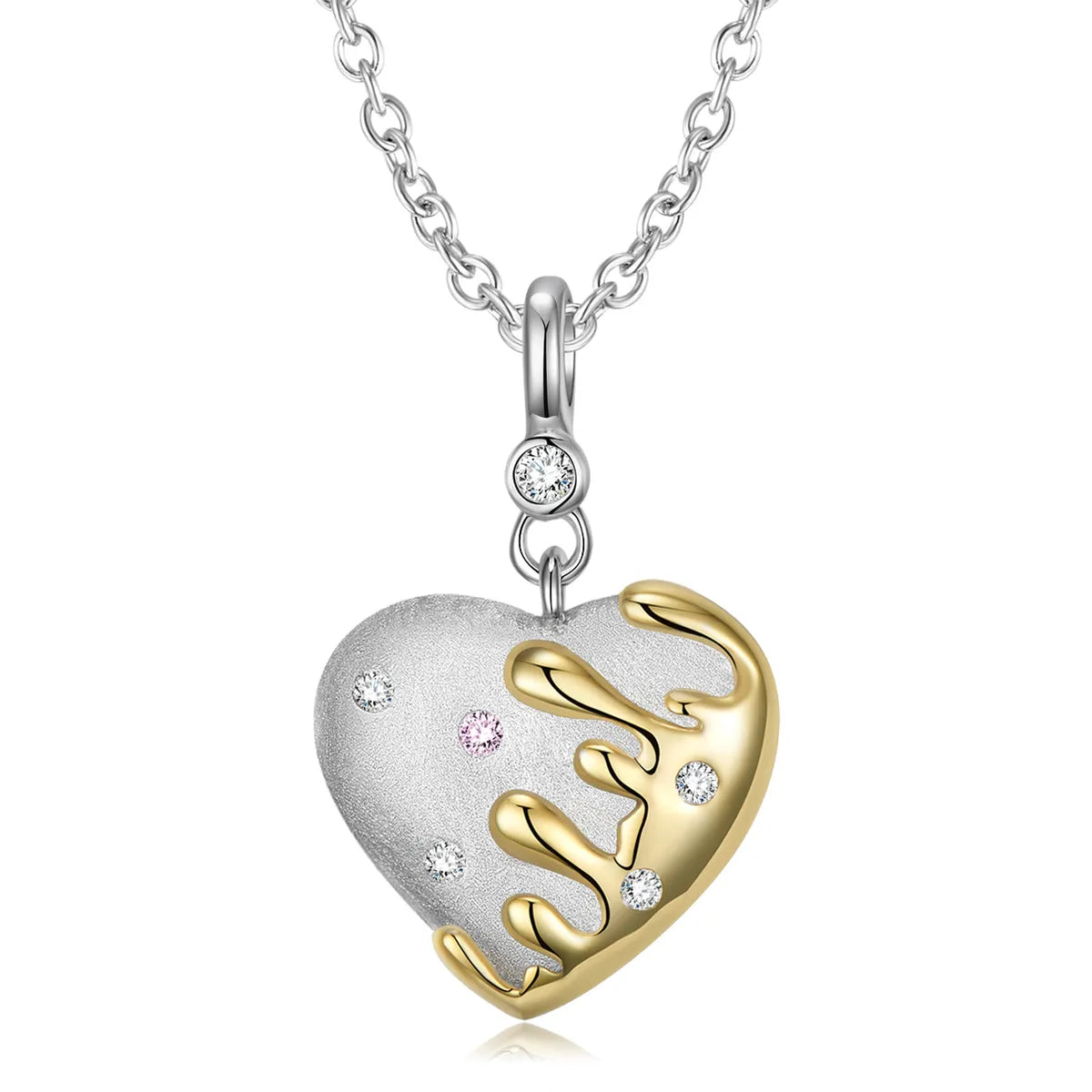 Best Unique Necklaces-Sweet Simple Style Heart Shape Sterling Silver Inlay Zircon Pendant Necklace