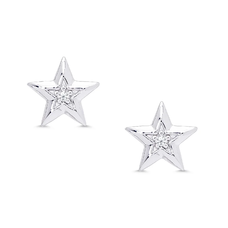 Earrings With Neutral Tones-CZ Star Stud Earrings in Sterling Silver