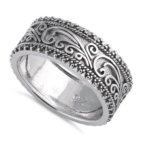 High Grade Rings-Sterling Silver Swirls Beads Band Ring