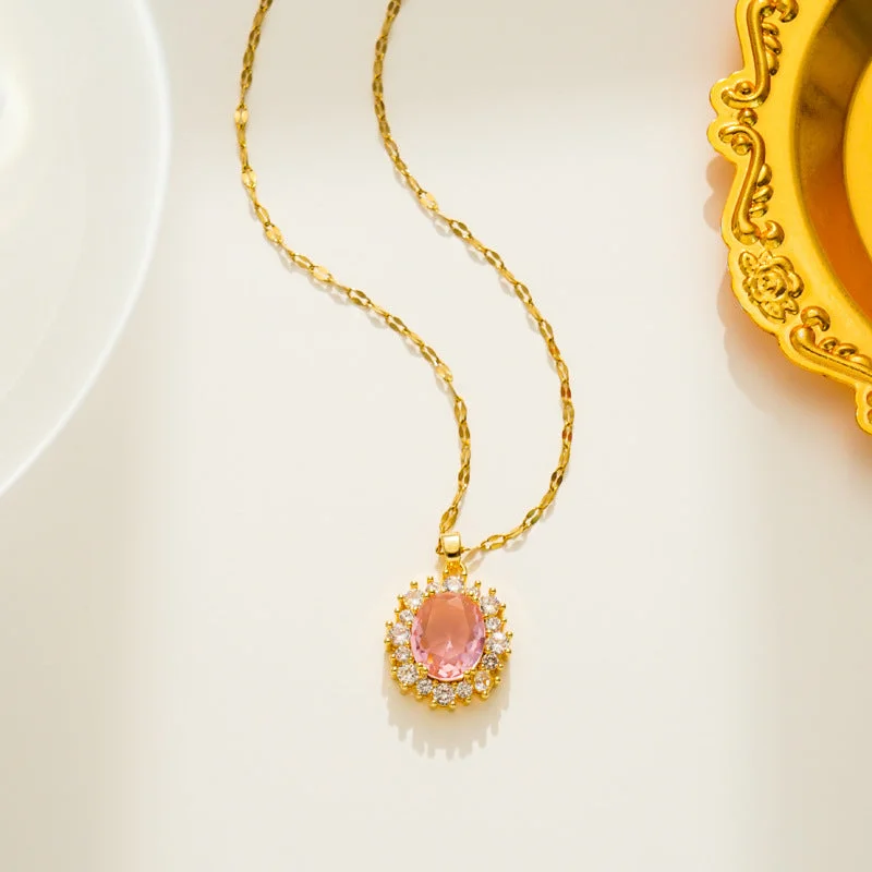 577 Gold Pink Zircon Necklace