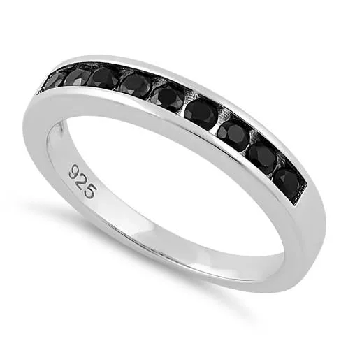 Rings For Older Fans-Sterling Silver Black CZ Band Ring