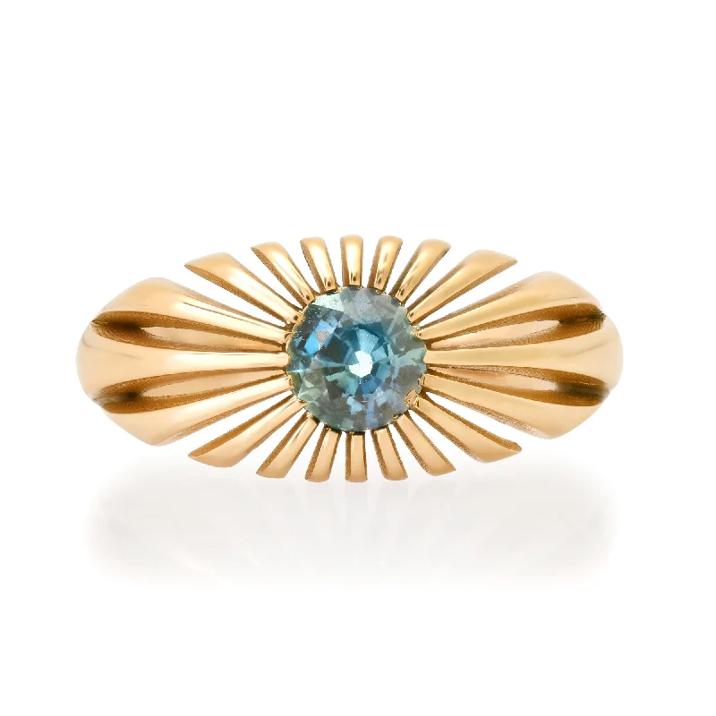 Rings Size Options-Fluted Divine Light Blue Sapphire Ring