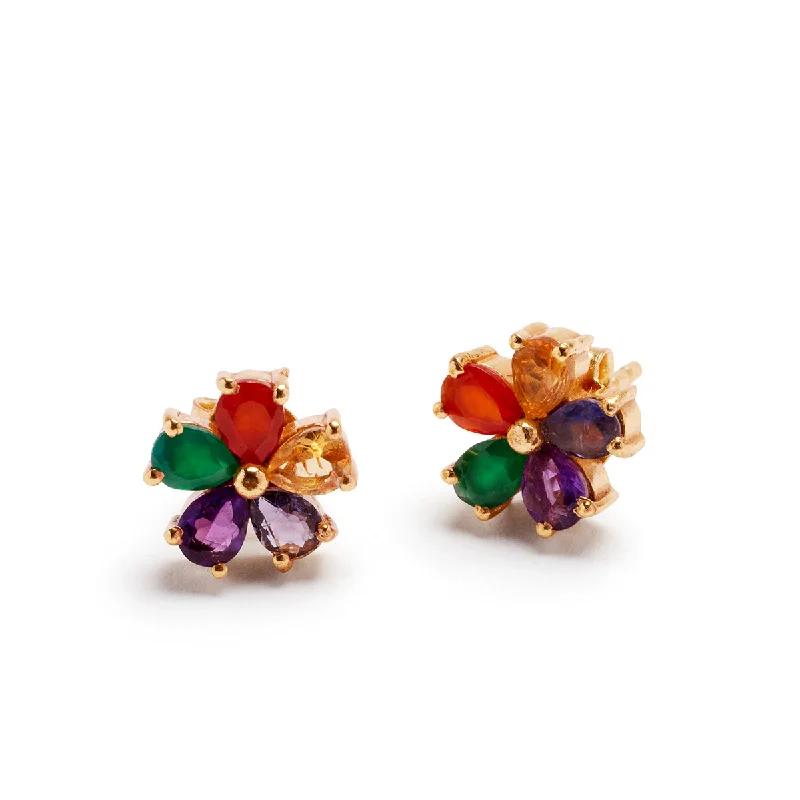 Raw Earrings For Vibe-Rainbow Daisy Earring Stud Pair