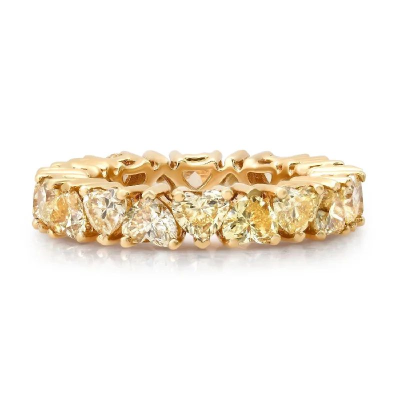 Rings With Sleek Lines-Lab Grown Alternating Heart Yellow Diamond Eternity Band Ring