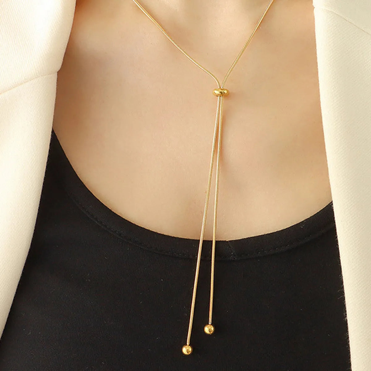 Slim Necklaces For Elegance-Lady Solid Color Stainless Steel Plating 14k Gold Plated Long Necklace