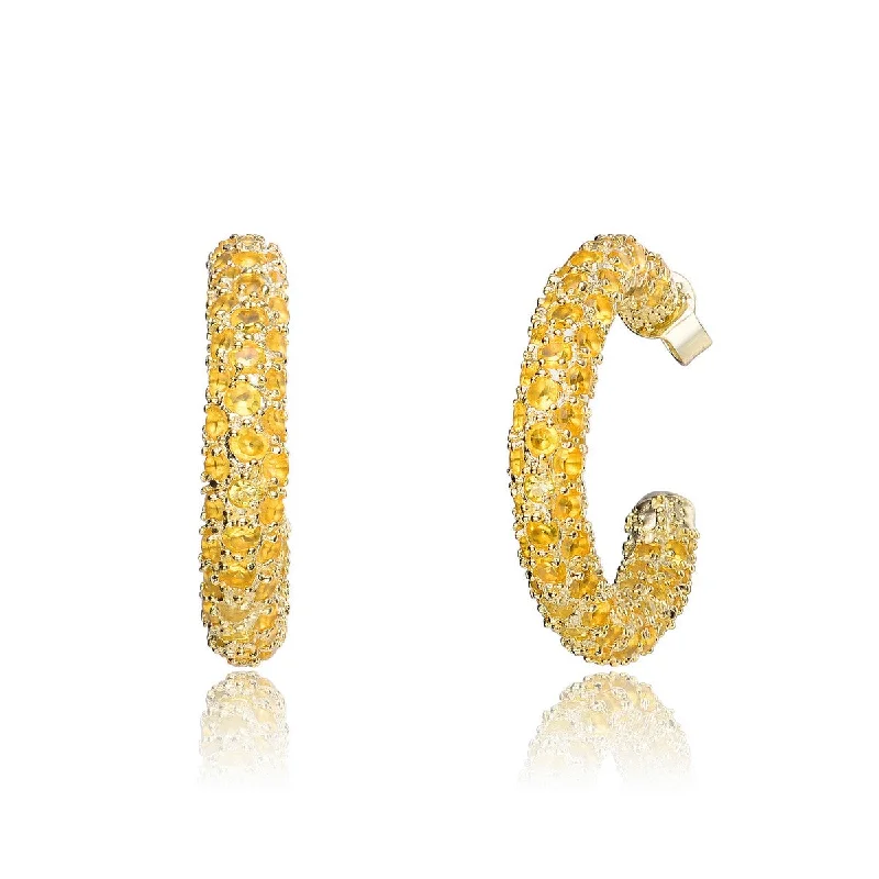 Earrings For Layered Necklaces-Louise Bright Yellow CZ Hoop Earrings