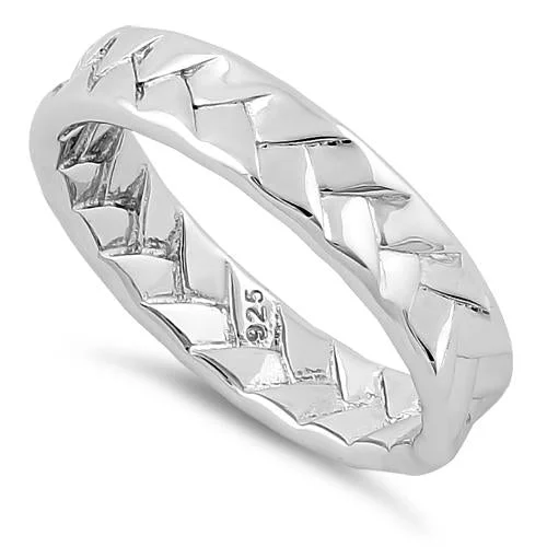 Rings For Daytime Style-Sterling Silver Weave Pattern Band Ring