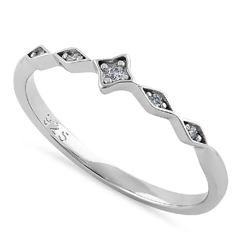 Rings Buy Tips-Sterling Silver Dainty Star Marquise Clear CZ Ring