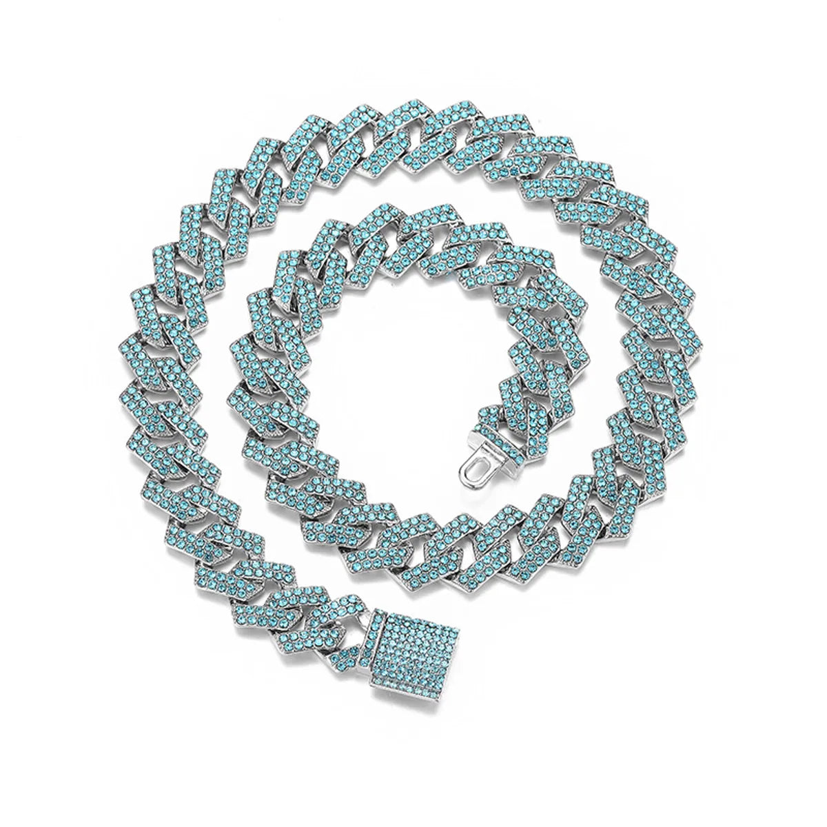 Silver Ocean Blue Bar Cuban Link Chain