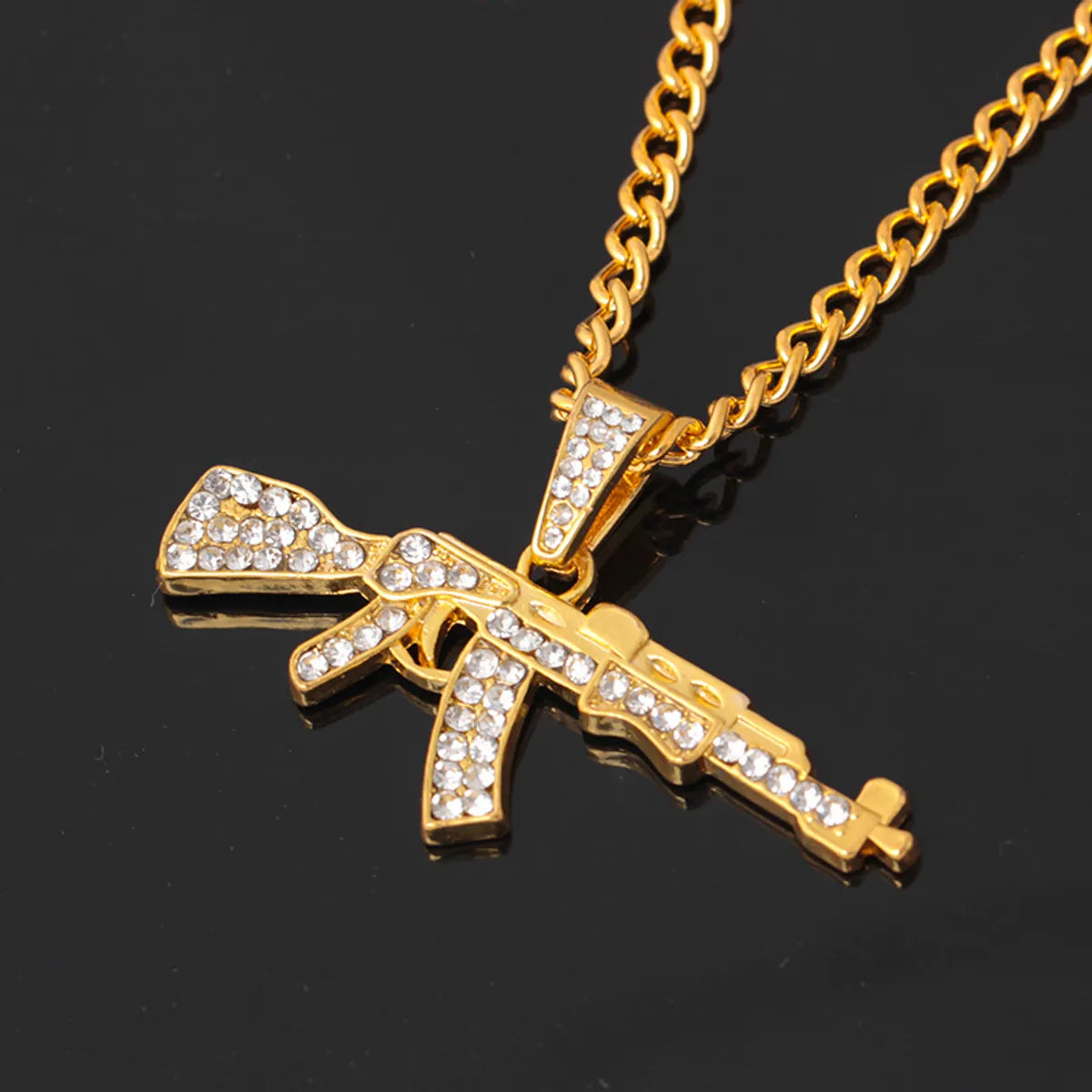 Best Fit Necklaces-Fashion Pistol Alloy Plating Inlay Rhinestones Unisex Pendant Necklace 1 Piece