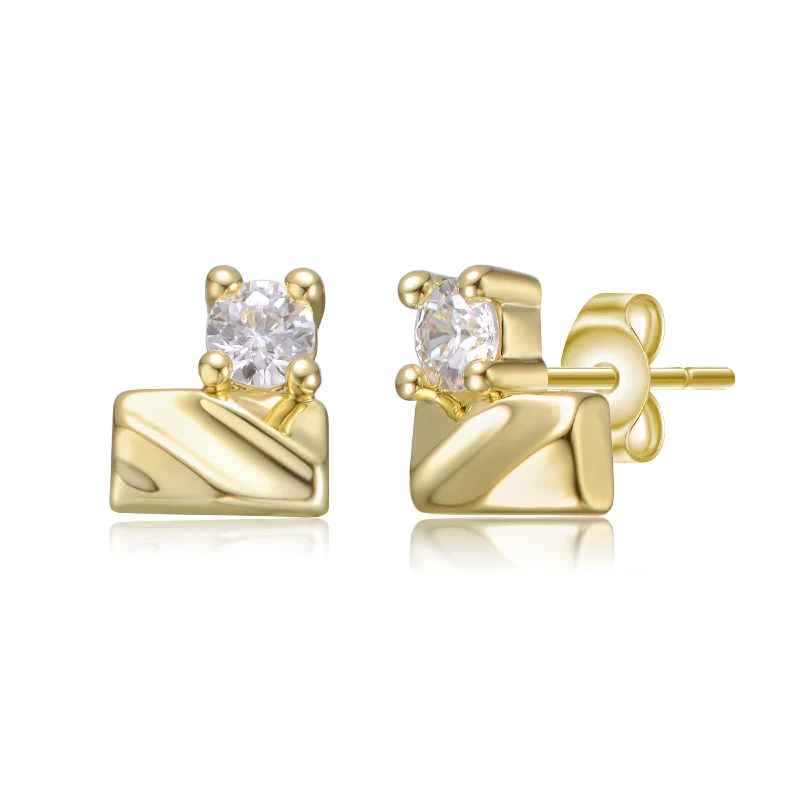 Eco-Friendly Earrings-Sterling Silver 14K Gold Plated with Clear Moissanite Rectangluar Stud Earrings