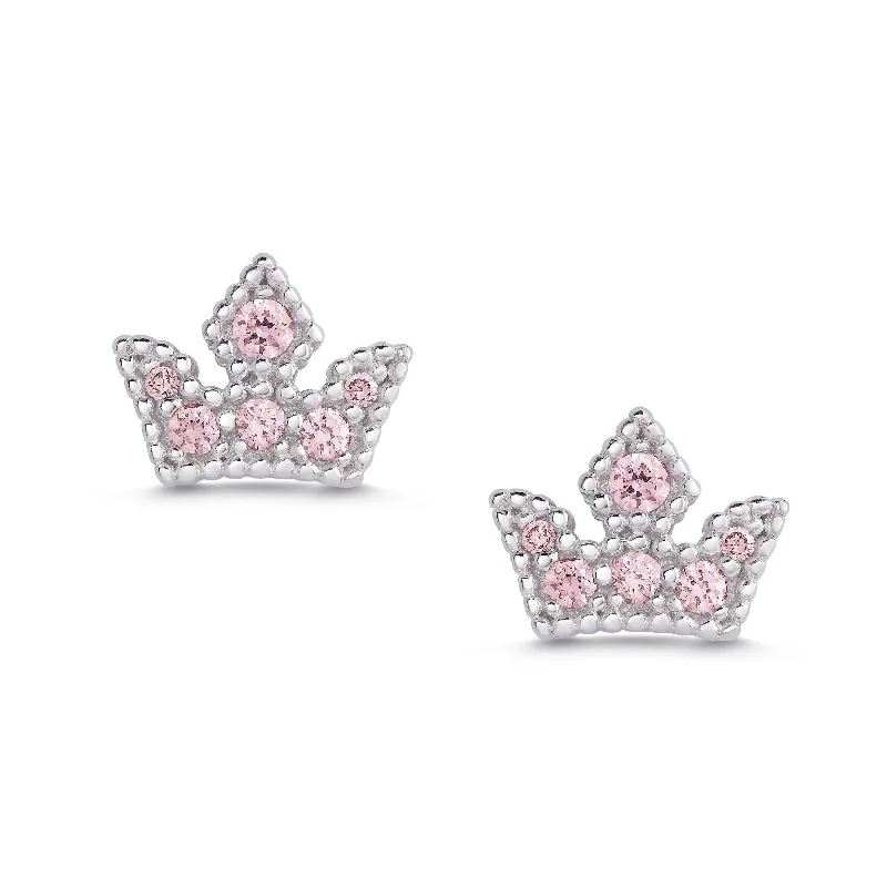 Best Fresh Earrings-Princess Tiara CZ Stud Earrings in Sterling Silver