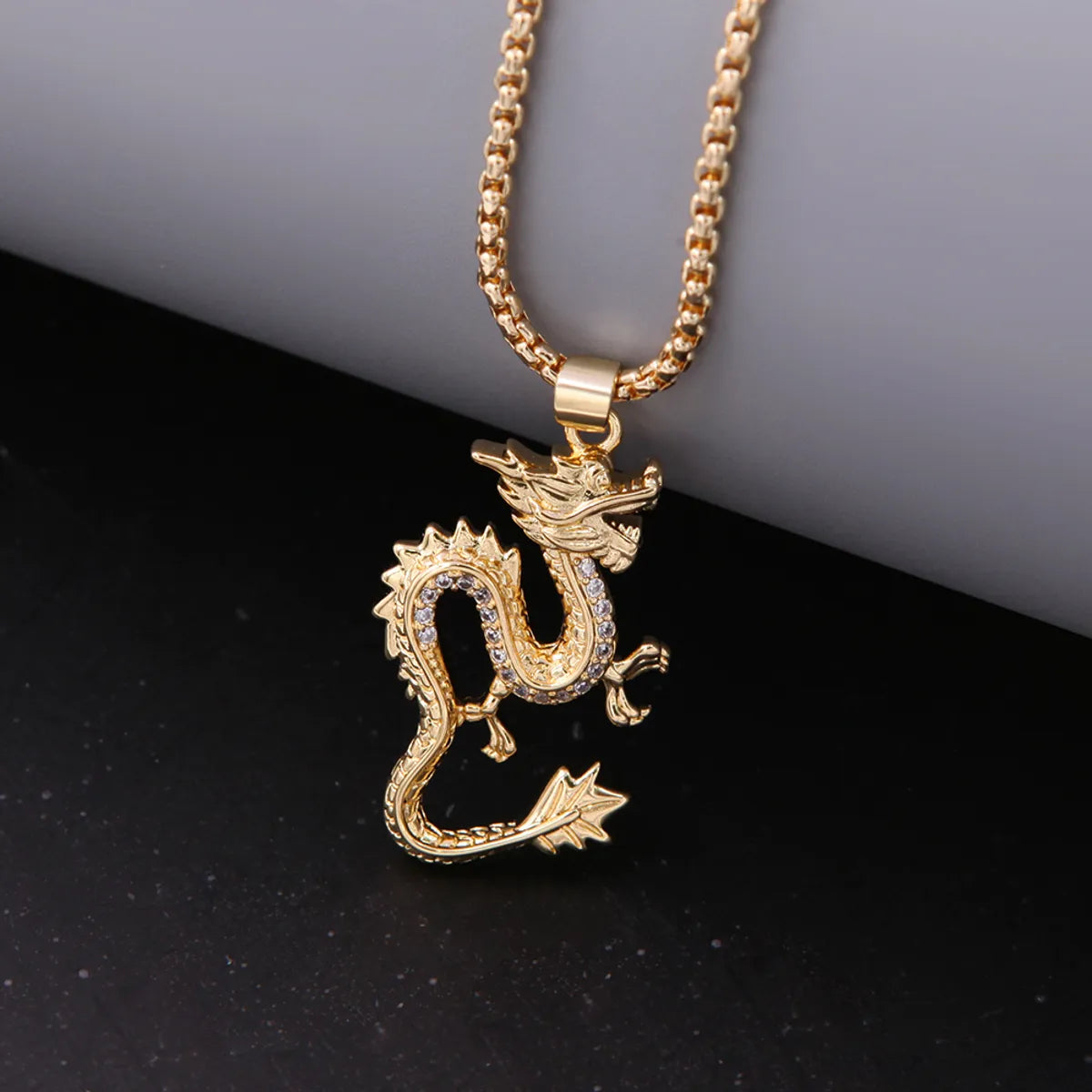 Necklaces With Thick Links-Chinoiserie Hip-hop Cool Style Dragon Copper Plating Inlay Zircon 18k Gold Plated Unisex Pendant Necklace