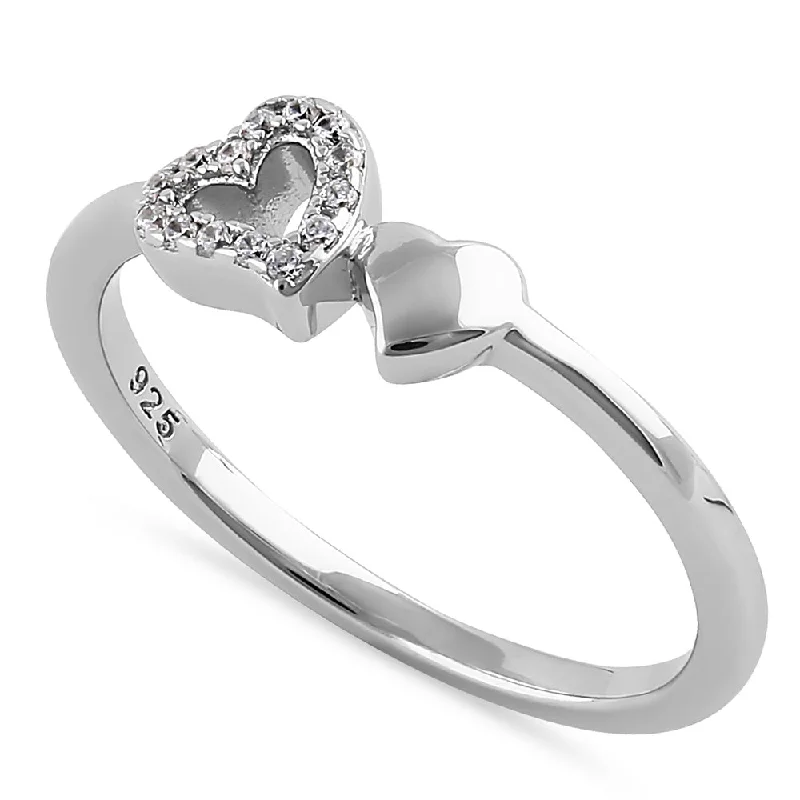 Rings Dust Tips-Sterling Silver Dainty Hearts Round Cut Clear CZ Ring