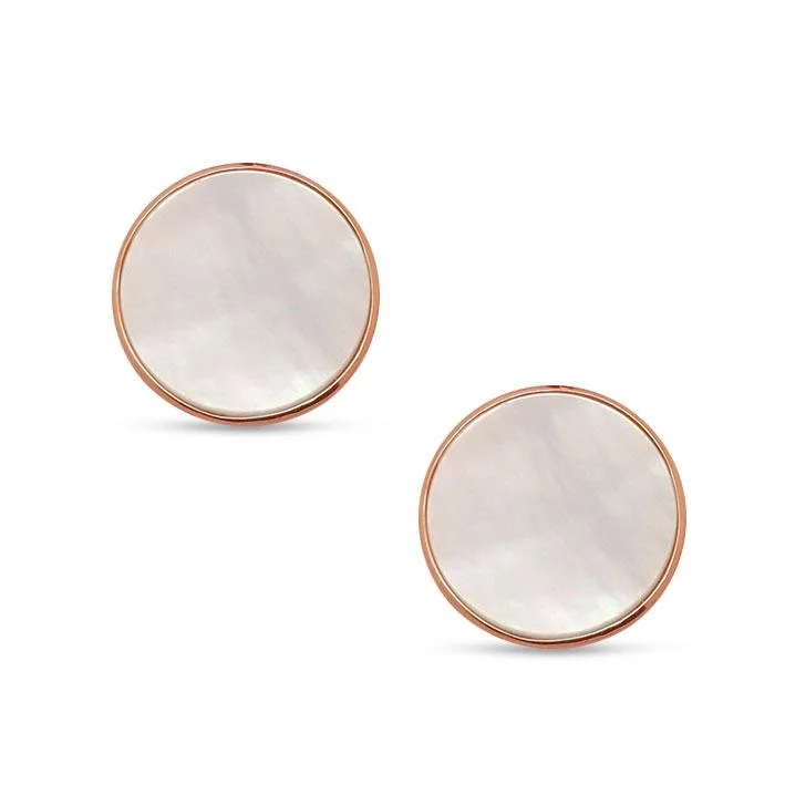 Earrings For Wide Fits-Mother of Pearl Stud Earrings - Rose Gold Plated