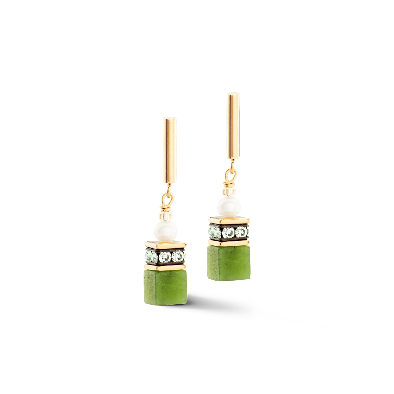 Best Unique Earrings-Earrings GeoCUBE® Fusion Precious Pearl Mix gold-green