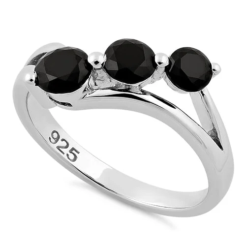 Rings Weight Guide-Sterling Silver Triple Black Stone CZ Ring