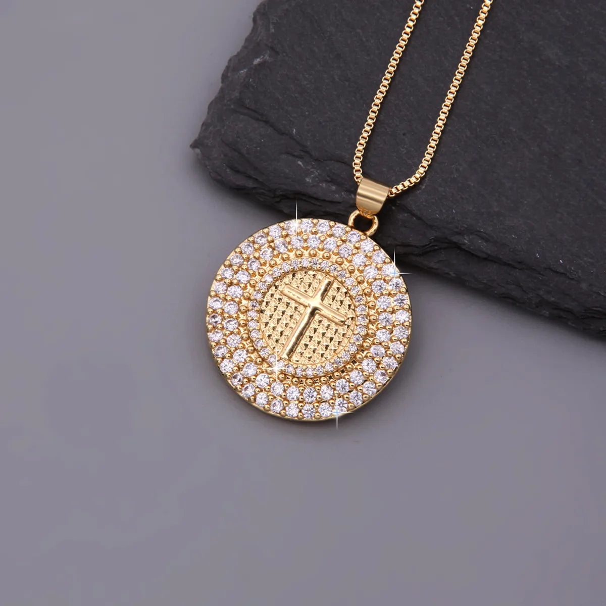 Necklaces Fit Guide-Hip-hop Shiny Cross Round Copper Polishing Plating Inlay Zircon 18k Gold Plated Unisex Pendant Necklace Sweater Chain Necklace