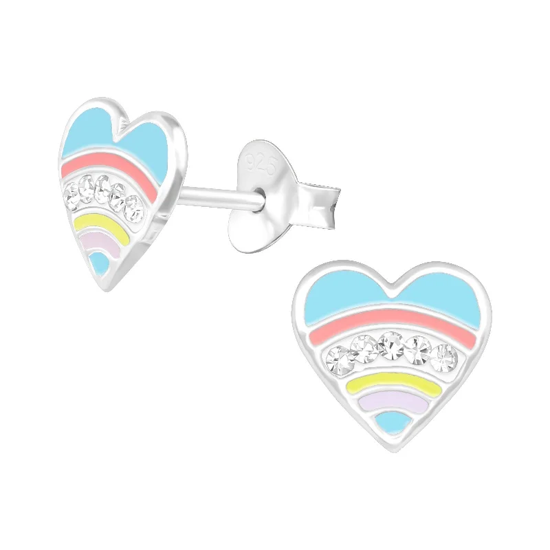 Best Light Earrings-Heart with Crystal Stud Earrings in Sterling Silver