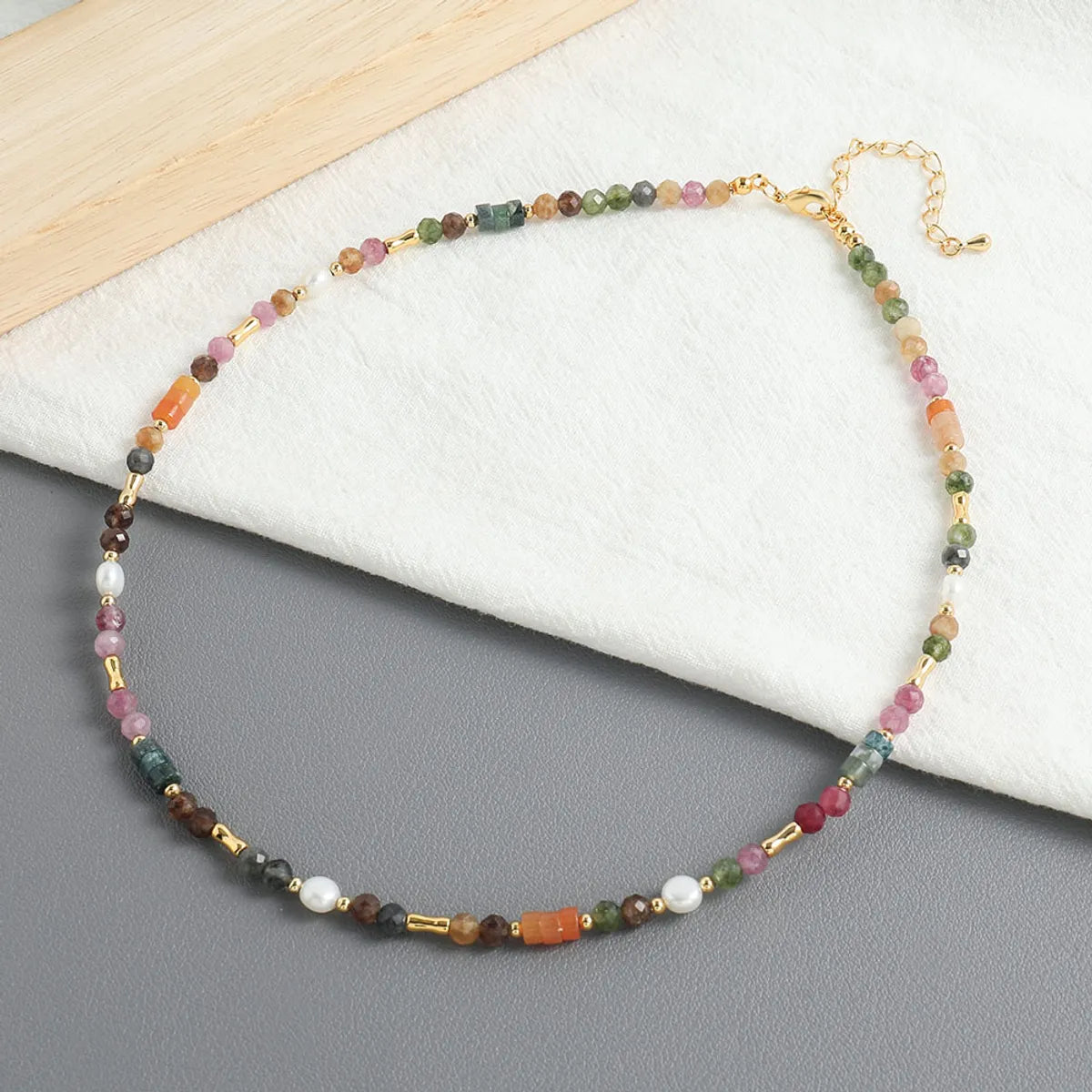 Necklaces Tarnish Tips-Sweet Geometric Color Block Freshwater Pearl Tourmaline Copper Beaded Handmade Women's Necklace