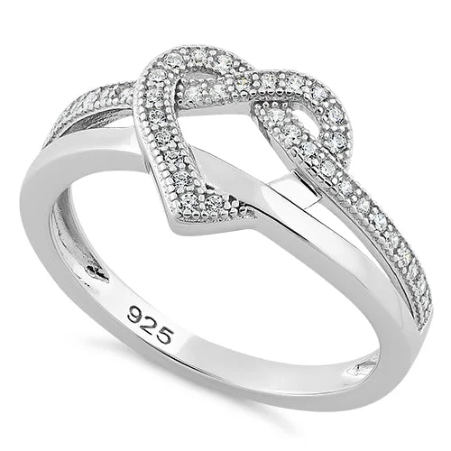 Rings For Bold Impact-Sterling Silver Twisted Heart Shape CZ Ring