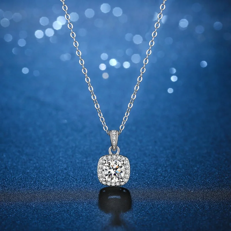 Necklaces For Snowy Days-Elegant Princess Glam Square Sterling Silver Plating Inlay Zircon White Gold Plated Pendant Necklace