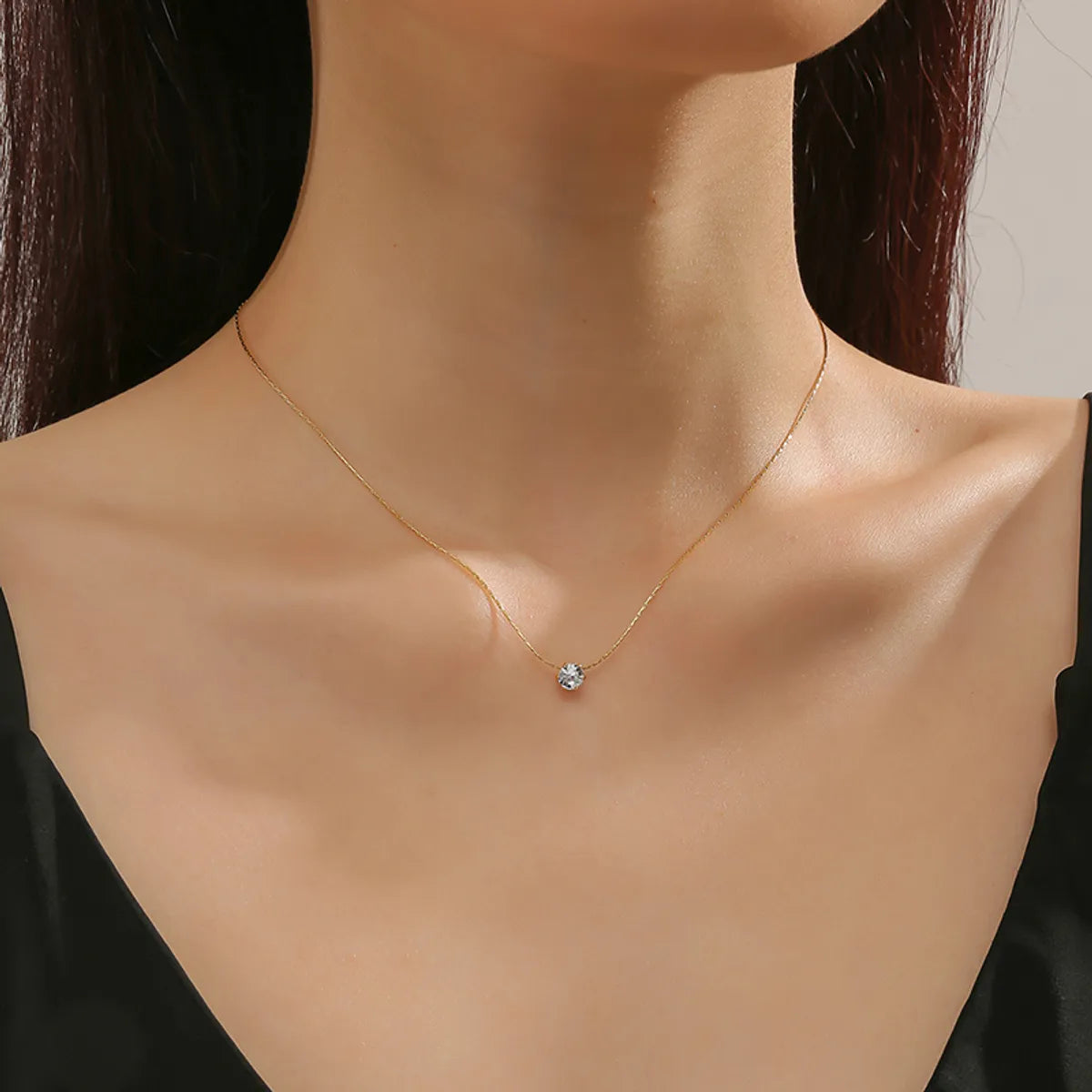 Necklaces For Subtle Shine-Modern Style Shiny Round Titanium Steel Polishing Plating Inlay Rhinestones 18k Gold Plated Necklace