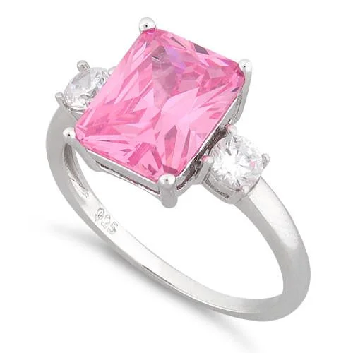 Rings For Beach Trips-Sterling Silver Pink CZ Ring