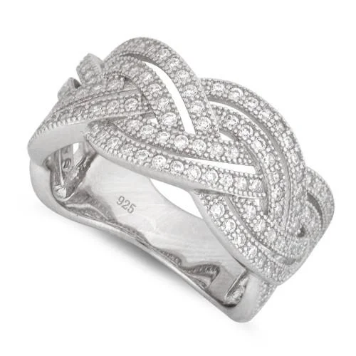 Rings Shine Reviews-Sterling Silver Braided Pave CZ Ring