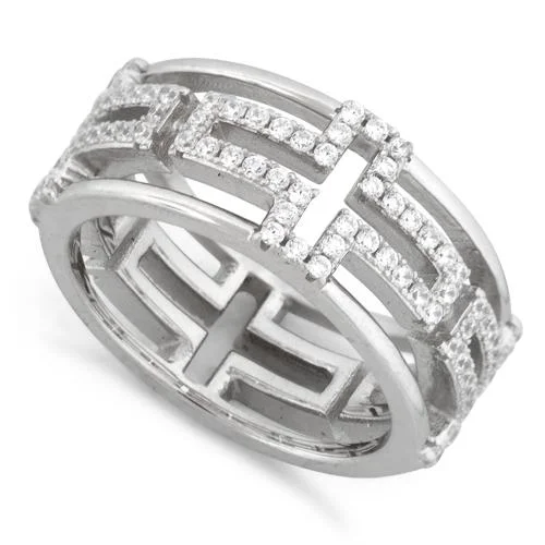 Rings Care Advice-Sterling Silver Eternity Cross Pave CZ Ring